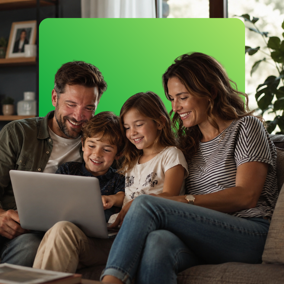 A family enjoying fast, reliable fiber internet together at home